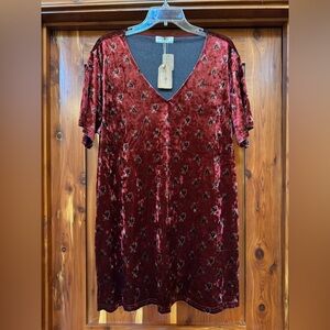 Natural Life Velvet V-neck Floral Mini Dress Small with Pockets